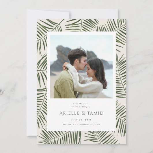 Areca Modern Waterverf Palm Wedding Save The Date (Voorkant)