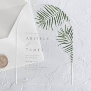 Areca Moderne Waterverf Palm Bruiloft Acryl Uitnodigingen