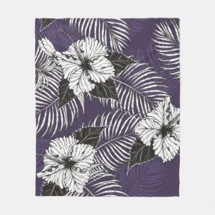 Areca palm and Hibiscus sketch by hand drawing. Pl Fleece Deken