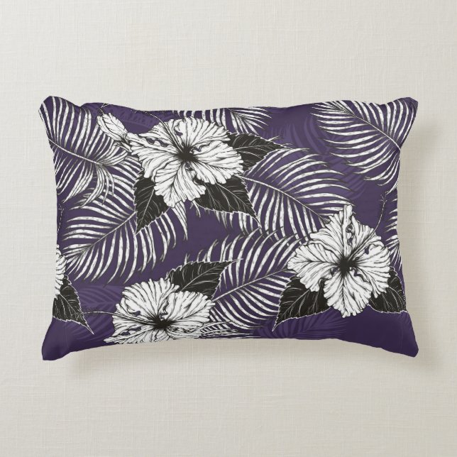 Areca palm en Hibiscus schetsen met handtekening.  Accent Kussen (Voorkant)