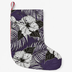 Areca palm en Hibiscus schetsen met handtekening.  Kleine Kerstsok