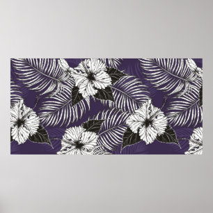 Areca palm en Hibiscus schetsen met handtekening.  Poster