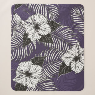 Areca palm en Hibiscus schetsen met handtekening. Sherpa Deken