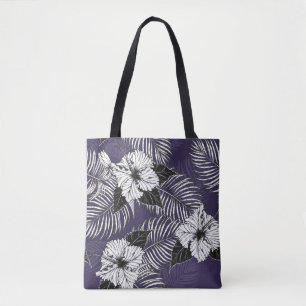 Areca palm, hibiscus schets: patroon tote bag