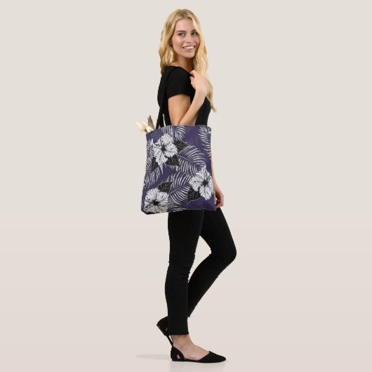 Areca palm, hibiscus schets:  patroon tote bag (Op model)