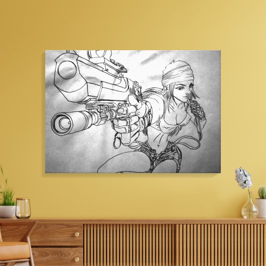 Arek Art - originele schetsprint - "She's bad!" Canvas Afdruk (Insitu (Woonkamer))