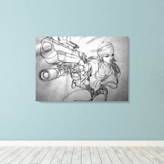 Arek Art - originele schetsprint - "She's bad!" Canvas Afdruk (Insitu (Houten vloer))