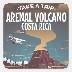 Arenal vulkaan Costa Rica vintage cartoonaffiches Vierkante Sticker
