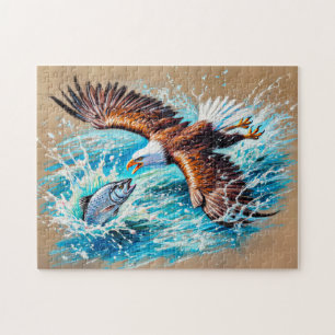 Arend die over rivier vliegt op zoek naar zalm Pas Legpuzzel