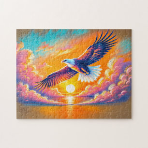 Arend vliegend bij zonsondergang Pastel krijtteken Legpuzzel