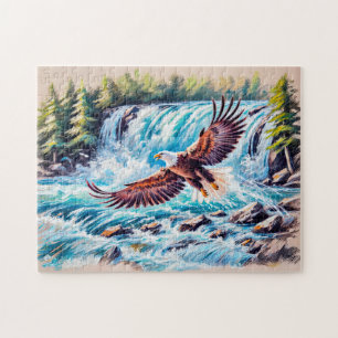 Arend vliegend voor waterval Pastelkrijt Legpuzzel