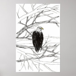 Arendsboom Woestijnlandschap Inkt Schets Poster