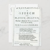 Areopagitica' toespraak van John Milton Briefkaart (Voorkant / Achterkant)