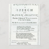 Areopagitica' toespraak van John Milton Briefkaart (Voorkant)
