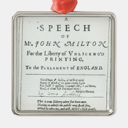 Areopagitica' toespraak van John Milton Metalen Ornament (Voorkant)