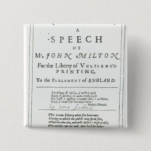 Areopagitica' toespraak van John Milton Vierkante Button 5,1 Cm (Voorkant)