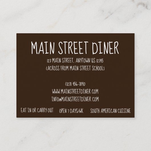 Arepas Zuid-Amerikaans Venezolaans Colombiaans voe Visitekaartje (Achterkant)