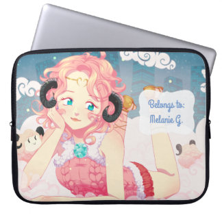 Ares anime meisje met schattige roze schaar met na laptop sleeve
