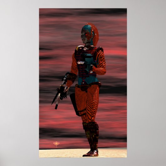 ARES CYBORG IN DESERT SUNSET Science Fiction Scifi Poster (Voorkant)