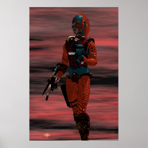 ARES CYBORG IN DESERT SUNSET Science Fiction Scifi Poster