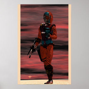 ARES - CYBORG IN WOESTIJN ZONSONDERGANG Sciencefic Poster