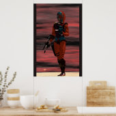 ARES CYBORG IN WOESTIJN ZONSONDERGANG Scienceficti Poster (Keuken)