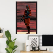ARES CYBORG IN WOESTIJN ZONSONDERGANG Scienceficti Poster (Thuiskantoor)