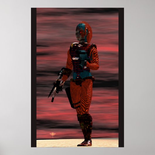 ARES CYBORG IN WOESTIJN ZONSONDERGANG Scienceficti Poster (Voorkant)