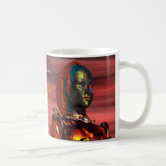 ARES CYBORG PORTRAIT Red Science Fiction Sci-Fi Koffiemok (Rechts)