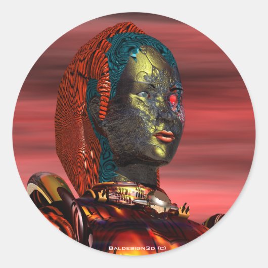 ARES CYBORG PORTRAIT Red Science Fiction Sci-Fi Ronde Sticker (Voorkant)
