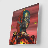 ARES CYBORG PORTRAIT Red Science Fiction Sci-Fi Vierkante Klok (Hoek)