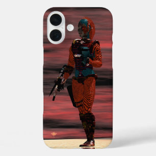 ARES CYBORG, RED SUNSET Science Fiction, Sci-Fi iPhone 16 Plus Hoesje