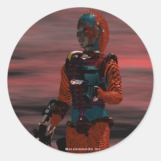 ARES CYBORG Red Sunset Science Fiction, Sci-Fi Ronde Sticker (Voorkant)