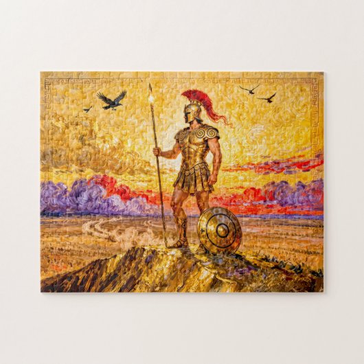 Ares in Armor Standing on Mountain with Spear Legpuzzel (Horizontaal)