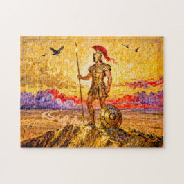 Ares in harnas staand op een berg met speer legpuzzel