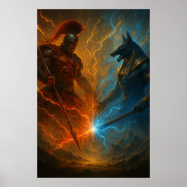 Ares vs Anubis — Epic Mythology Battle Art Poster