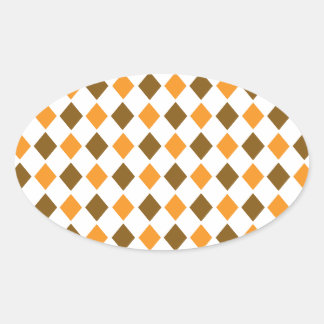 [ARG-BRO-1] Bruin en sinaasappel retro argyle Ovale Sticker