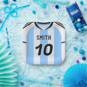 Argentijns voetbalshirt met aangepaste naam, numme papieren bordje (Feest)