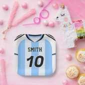 Argentijns voetbalshirt met aangepaste naam, numme papieren bordje (Feest)