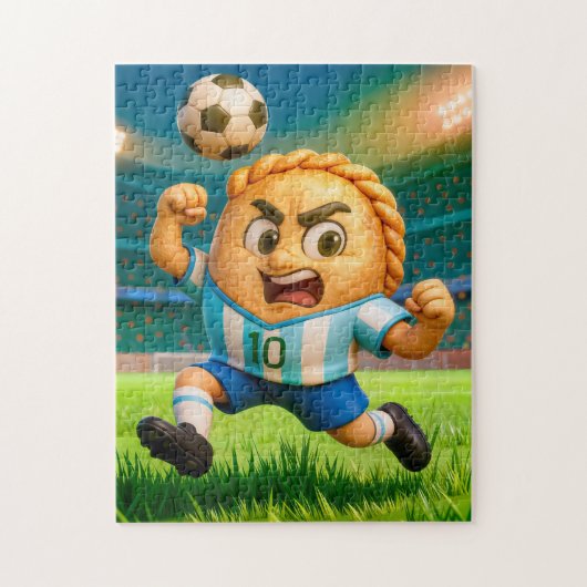 Argentijnse empanada-voetbalspeler springt om de b legpuzzel (Verticaal)
