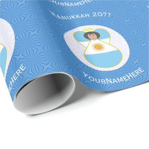 Argentijnse Engel Hanukkah Vlag Gepersonaliseerd Cadeaupapier