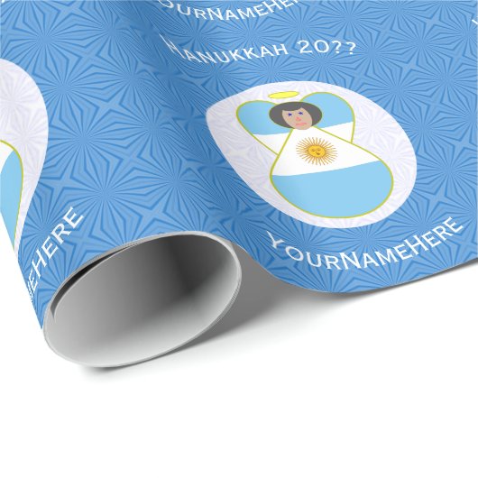 Argentijnse Engel Hanukkah Vlag Gepersonaliseerd Cadeaupapier (Rol Hoek)