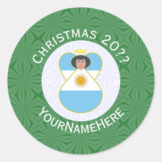Argentijnse engel kerst vlag gepersonaliseerd ronde sticker (Voorkant)