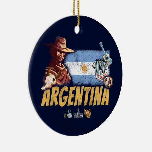 Argentijnse  gaucho met vlaggetje voetbal keramisch ornament (Rechts)