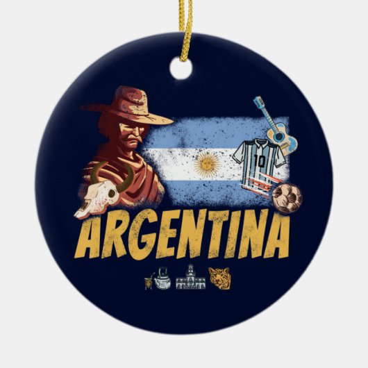 Argentijnse  gaucho met vlaggetje voetbal keramisch ornament (Voorkant)