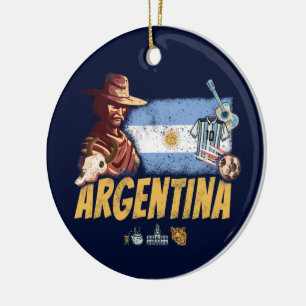 Argentijnse  gaucho met vlaggetje voetbal keramisch ornament