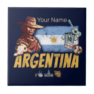 Argentijnse gaucho met vlaggetje voetbal tegeltje