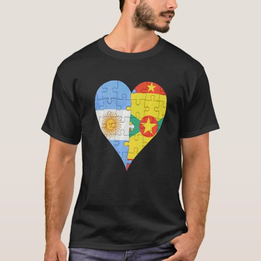 Argentijnse Grenadaanse vlag hart T-shirt (Voorkant)