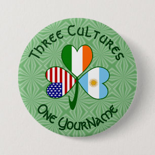 Argentijnse Ierse Amerikaanse Vlag Klaver Personal Ronde Button 7,6 Cm