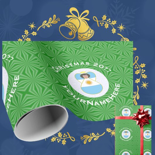 Argentijnse Kerstengel Vlag Persoonlijk Cadeaupapier